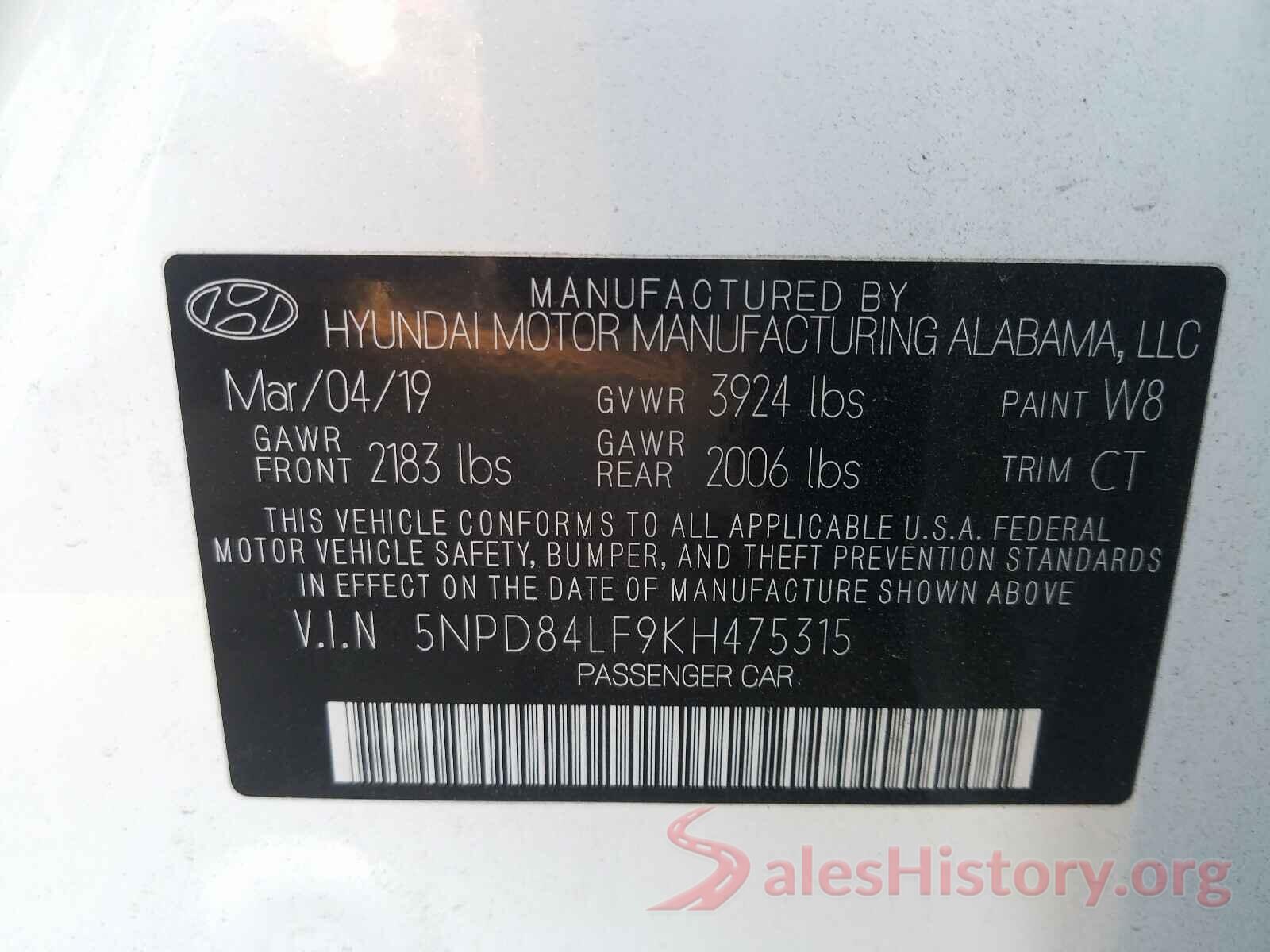 5NPD84LF9KH475315 2019 HYUNDAI ELANTRA