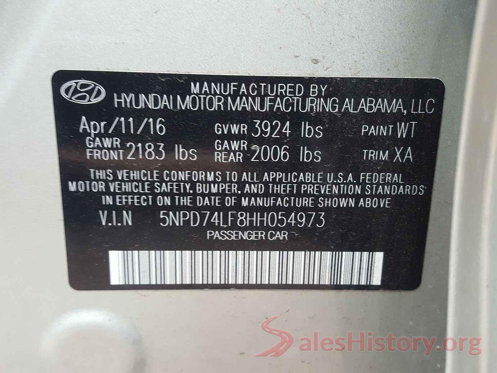 5NPD74LF8HH054973 2017 HYUNDAI ELANTRA