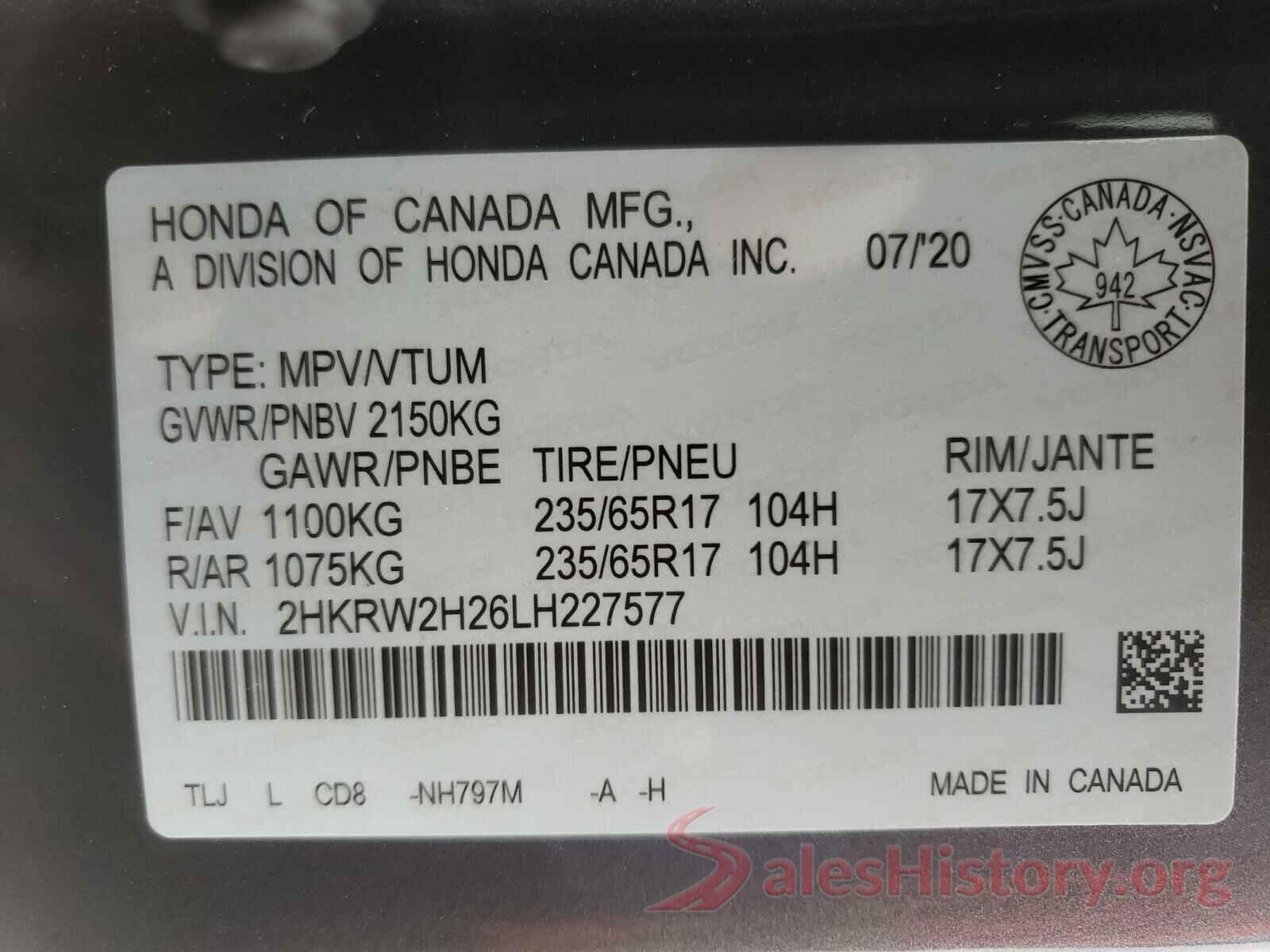 2HKRW2H26LH227577 2020 HONDA CRV