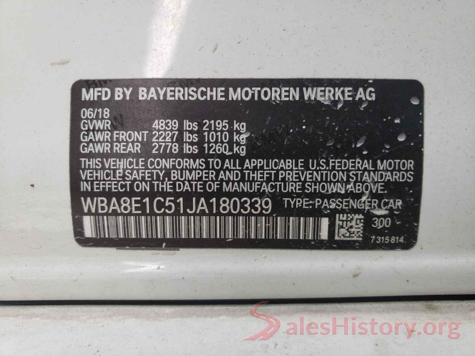 WBA8E1C51JA180339 2018 BMW 3 SERIES