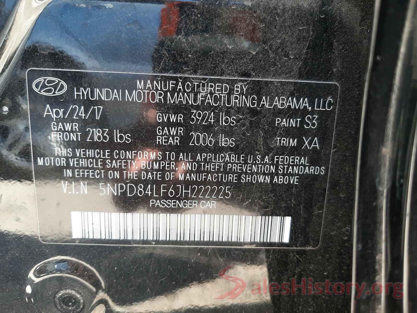 5NPD84LF6JH222225 2018 HYUNDAI ELANTRA