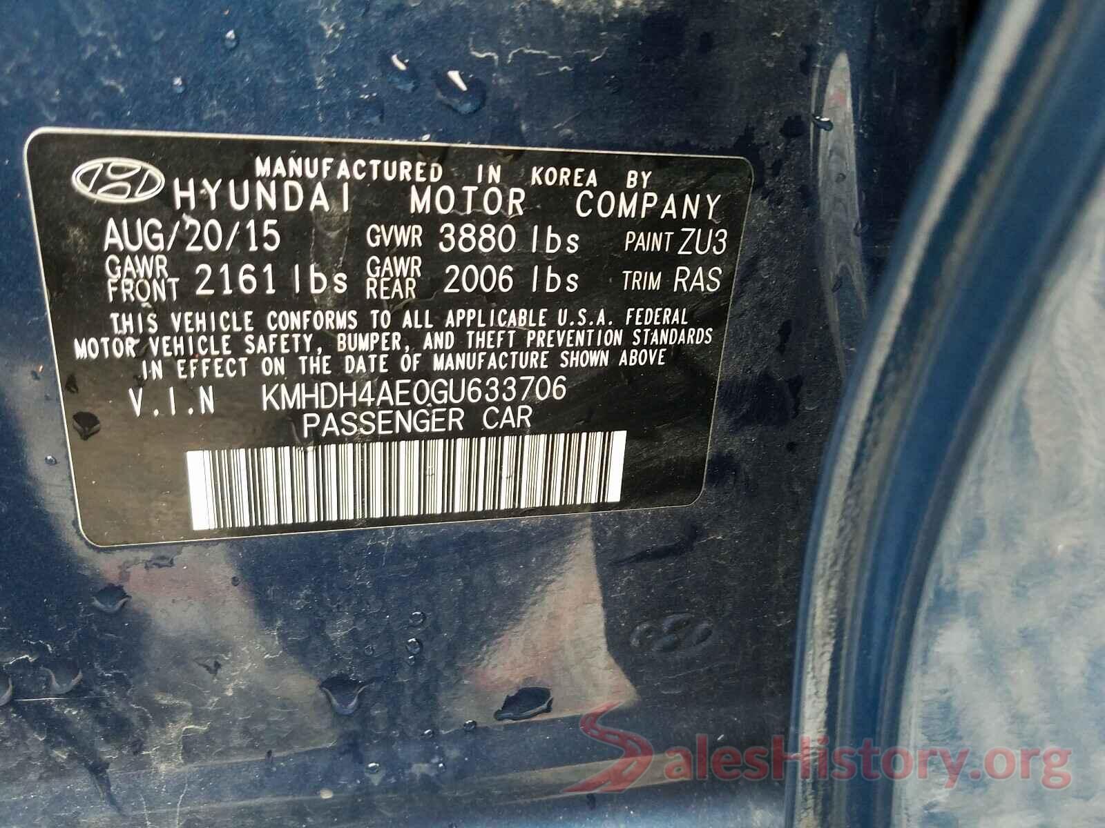 KMHDH4AE0GU633706 2016 HYUNDAI ELANTRA