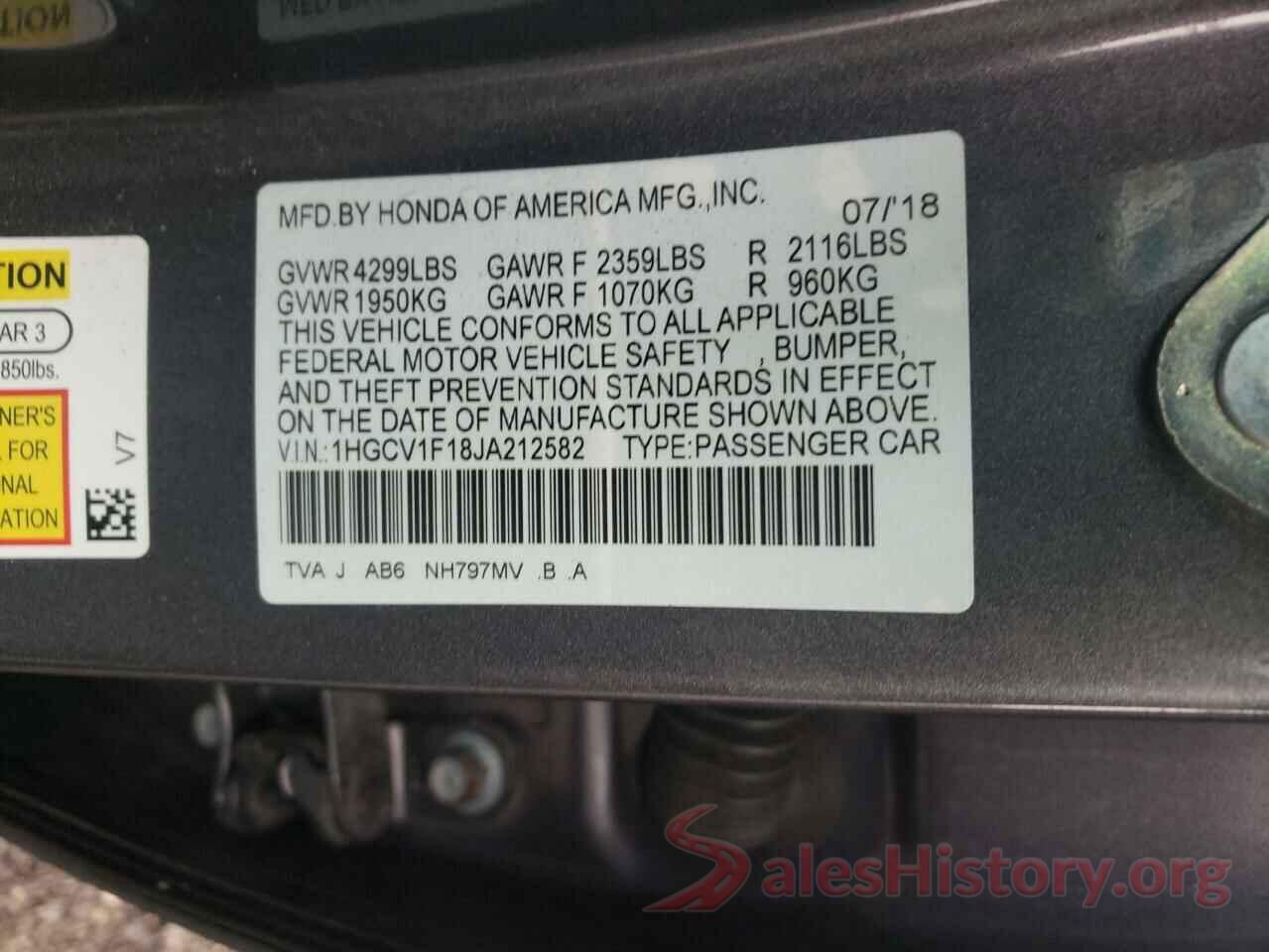 1HGCV1F18JA212582 2018 HONDA ACCORD