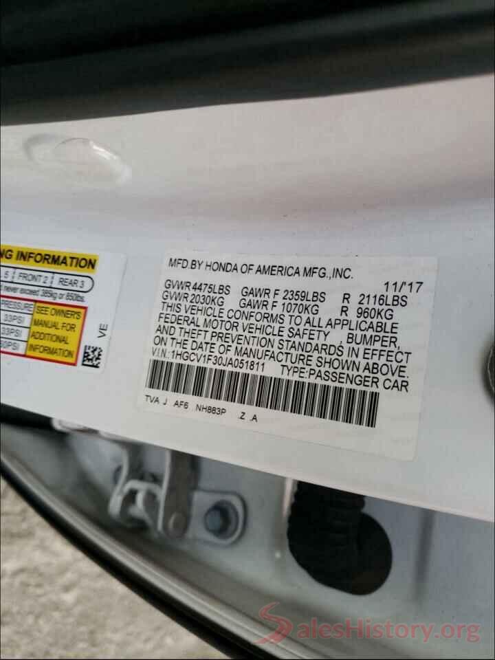 1HGCV1F30JA051811 2018 HONDA ACCORD