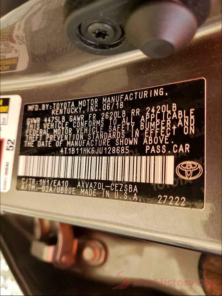 4T1B11HK6JU128685 2018 TOYOTA CAMRY