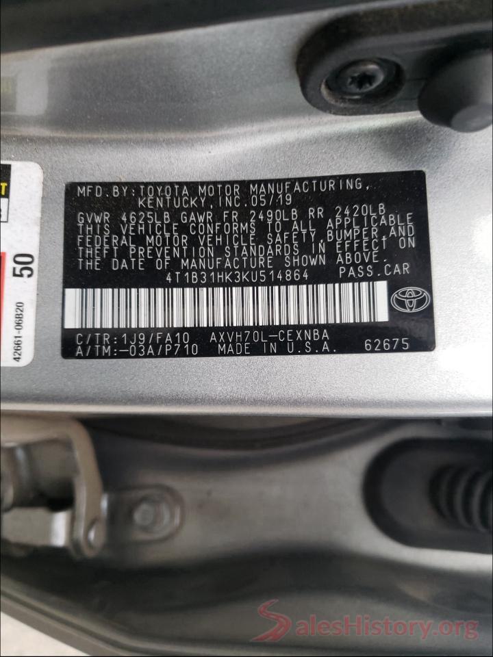 4T1B31HK3KU514864 2019 TOYOTA CAMRY