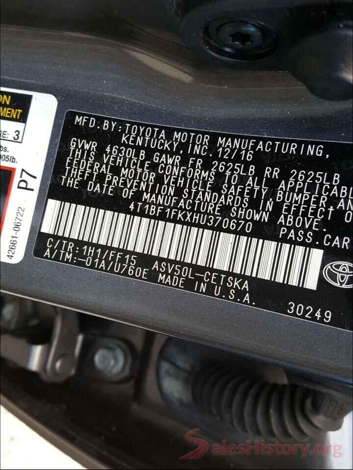 4T1BF1FKXHU370670 2017 TOYOTA CAMRY