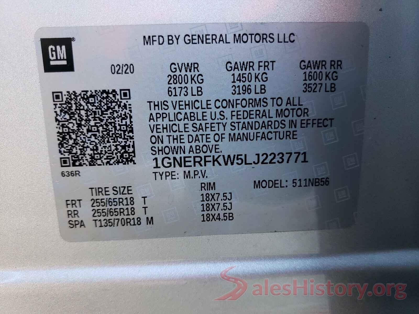 1GNERFKW5LJ223771 2020 CHEVROLET TRAVERSE