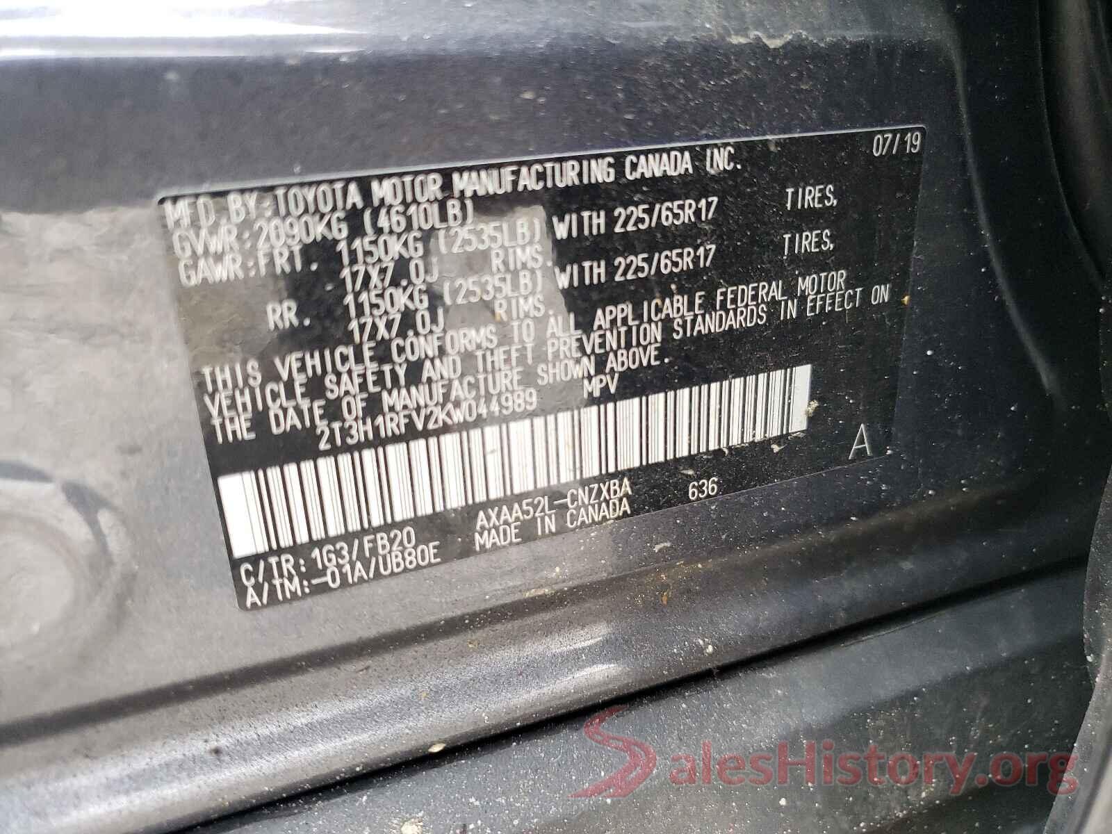 2T3H1RFV2KW044989 2019 TOYOTA RAV4