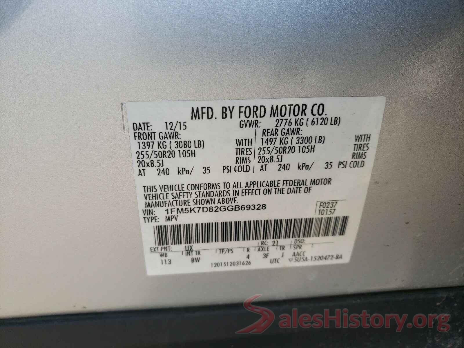 1FM5K7D82GGB69328 2016 FORD EXPLORER