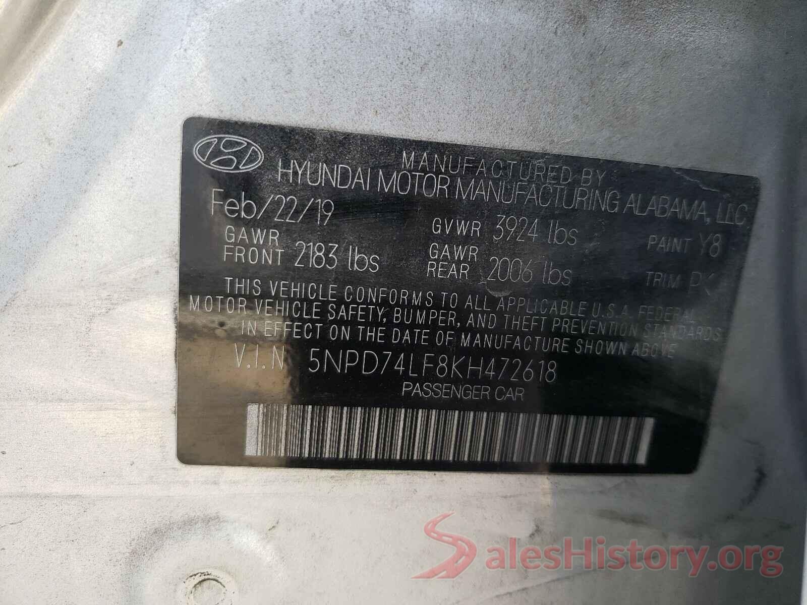 5NPD74LF8KH472618 2019 HYUNDAI ELANTRA