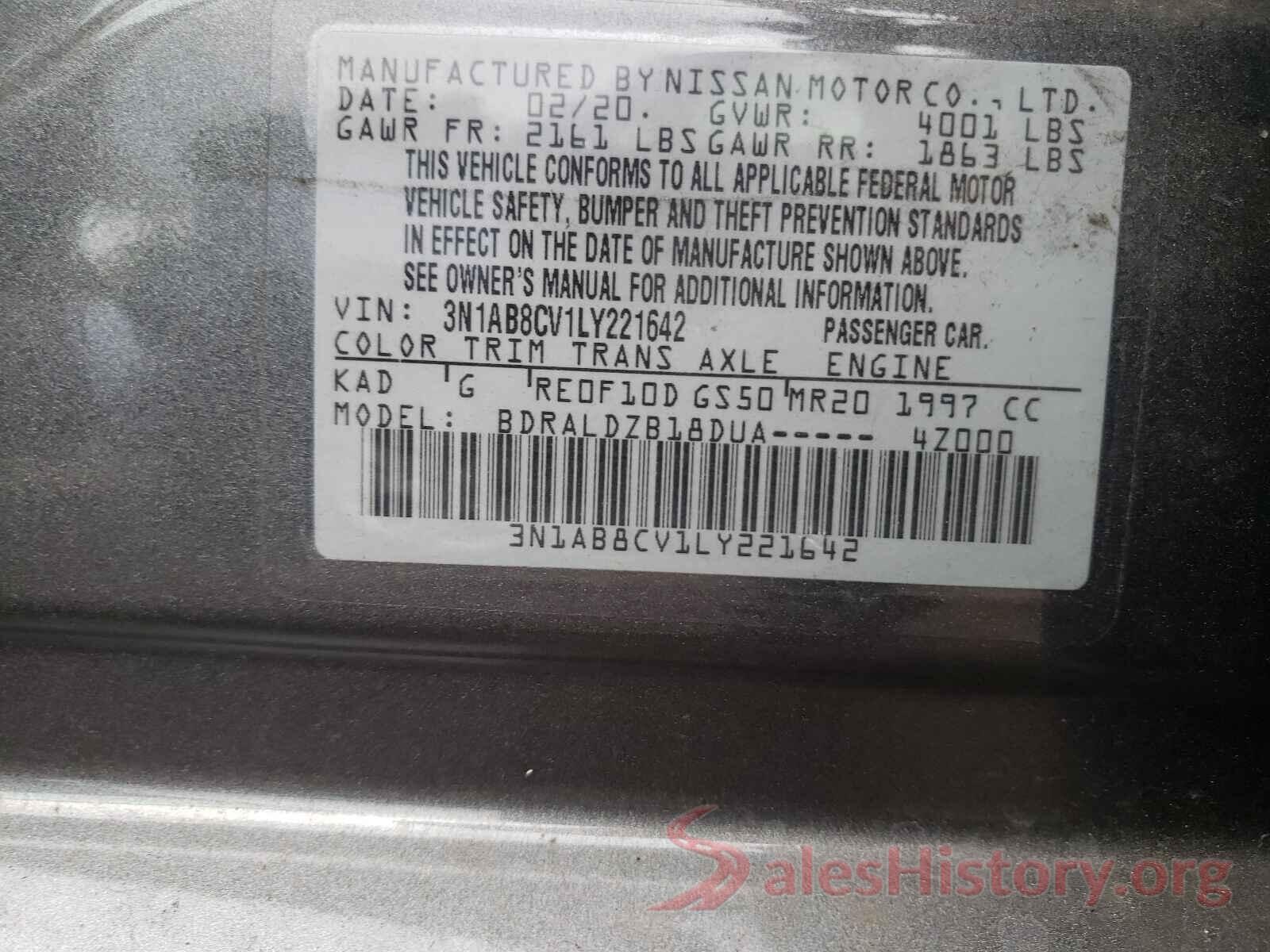 3N1AB8CV1LY221642 2020 NISSAN SENTRA