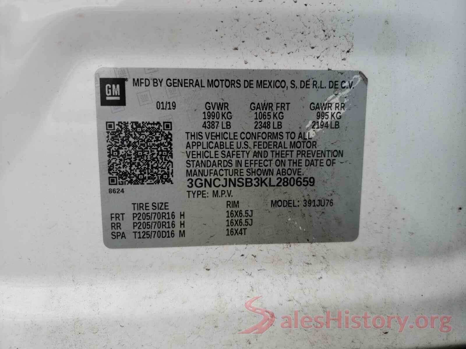 3GNCJNSB3KL280659 2019 CHEVROLET TRAX