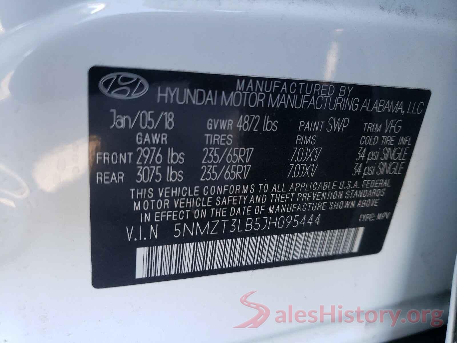 5NMZT3LB5JH095444 2018 HYUNDAI SANTA FE