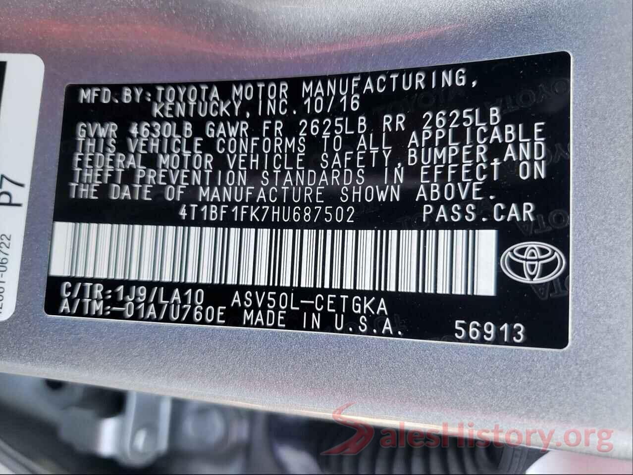 4T1BF1FK7HU687502 2017 TOYOTA CAMRY