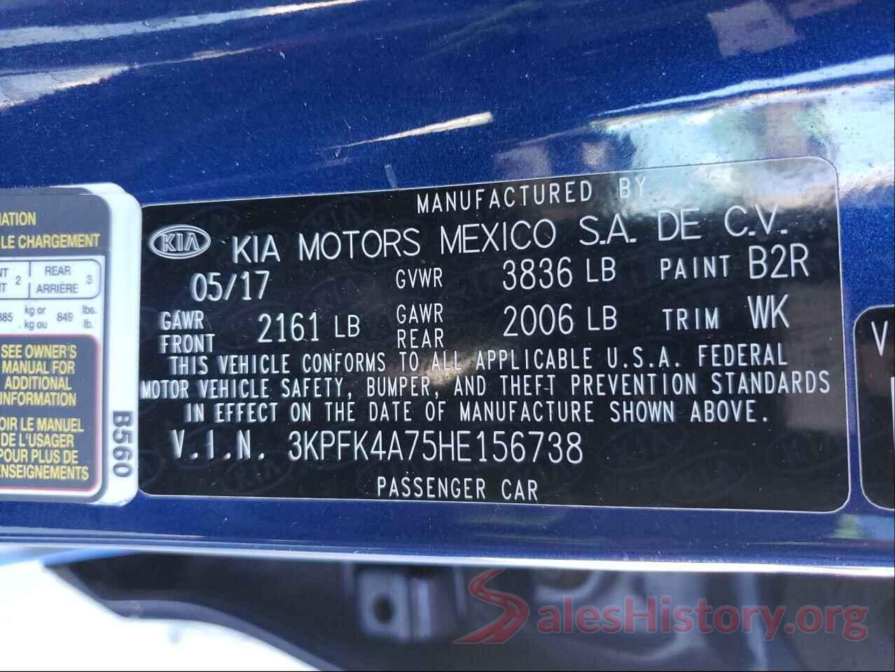 3KPFK4A75HE156738 2017 KIA FORTE