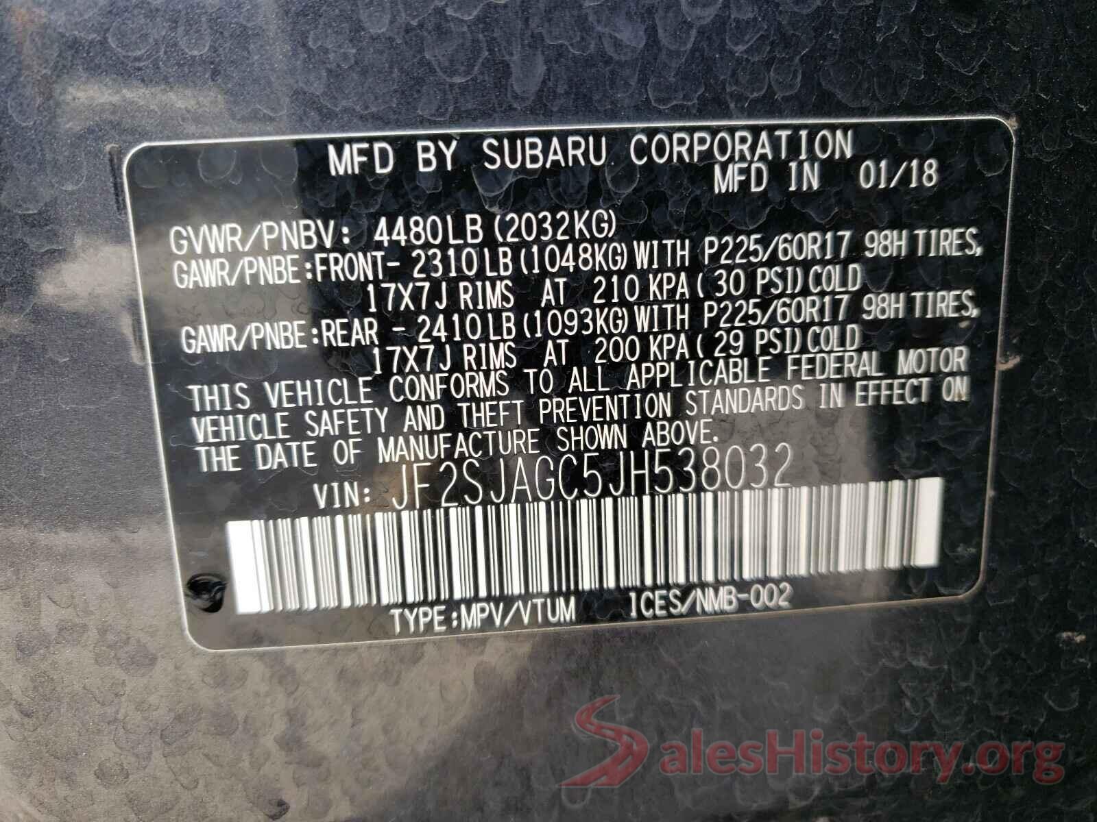 JF2SJAGC5JH538032 2018 SUBARU FORESTER