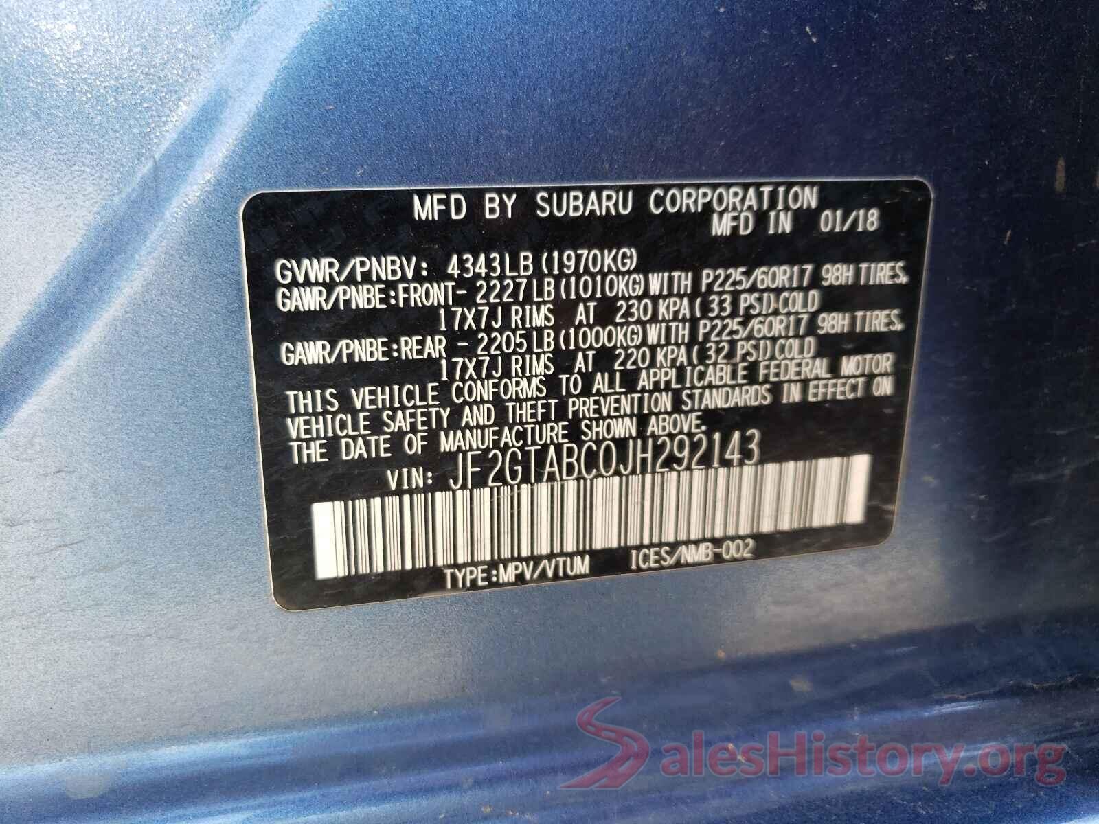 JF2GTABC0JH292143 2018 SUBARU CROSSTREK