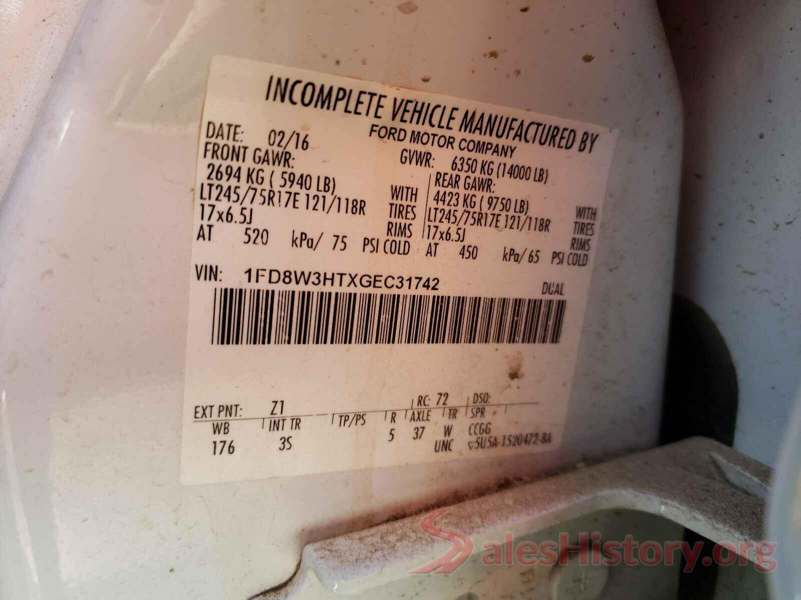 1FD8W3HTXGEC31742 2016 FORD F350