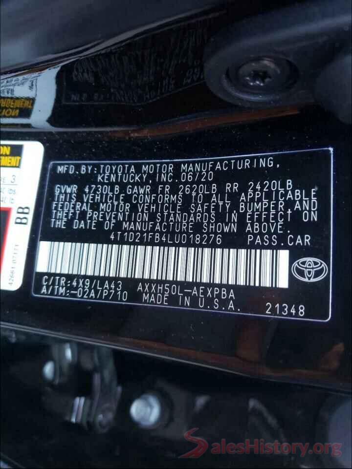 4T1D21FB4LU018276 2020 TOYOTA AVALON