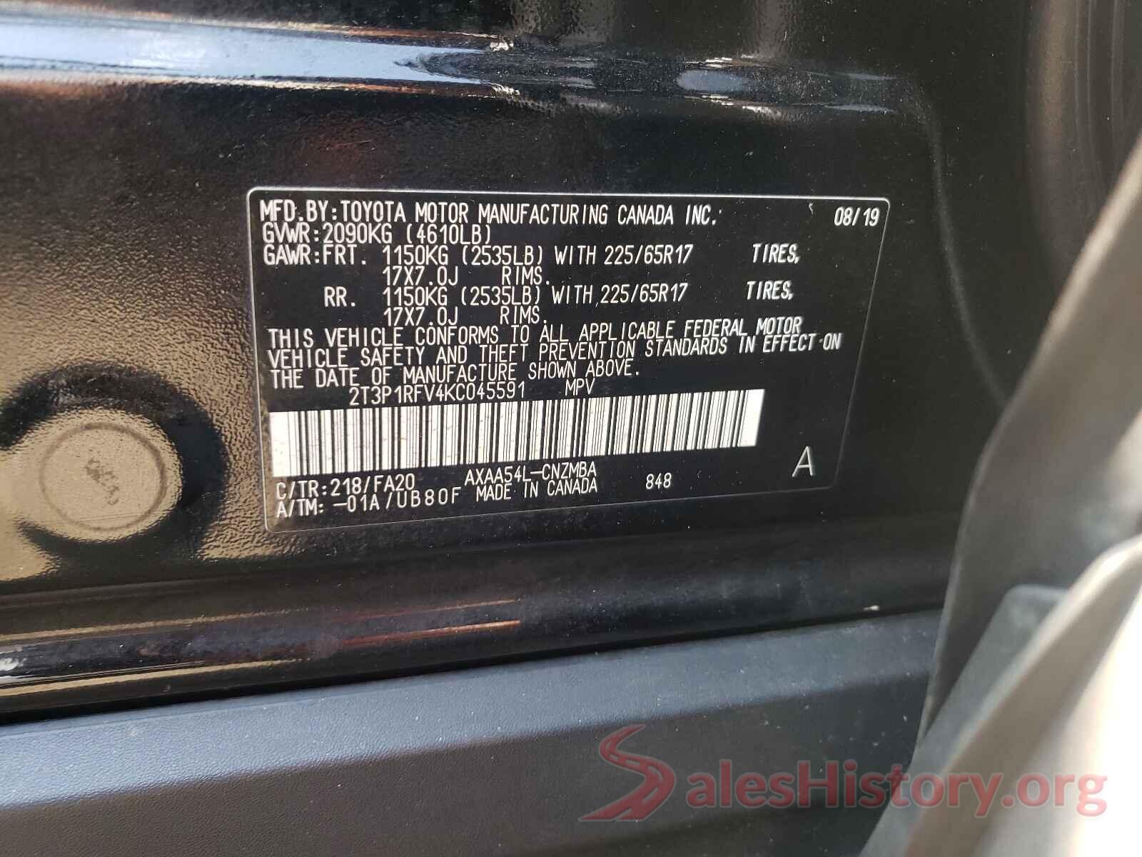 2T3P1RFV4KC045591 2019 TOYOTA RAV4