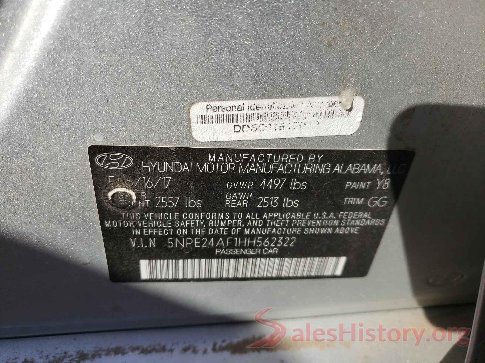 5NPE24AF1HH562322 2017 HYUNDAI SONATA