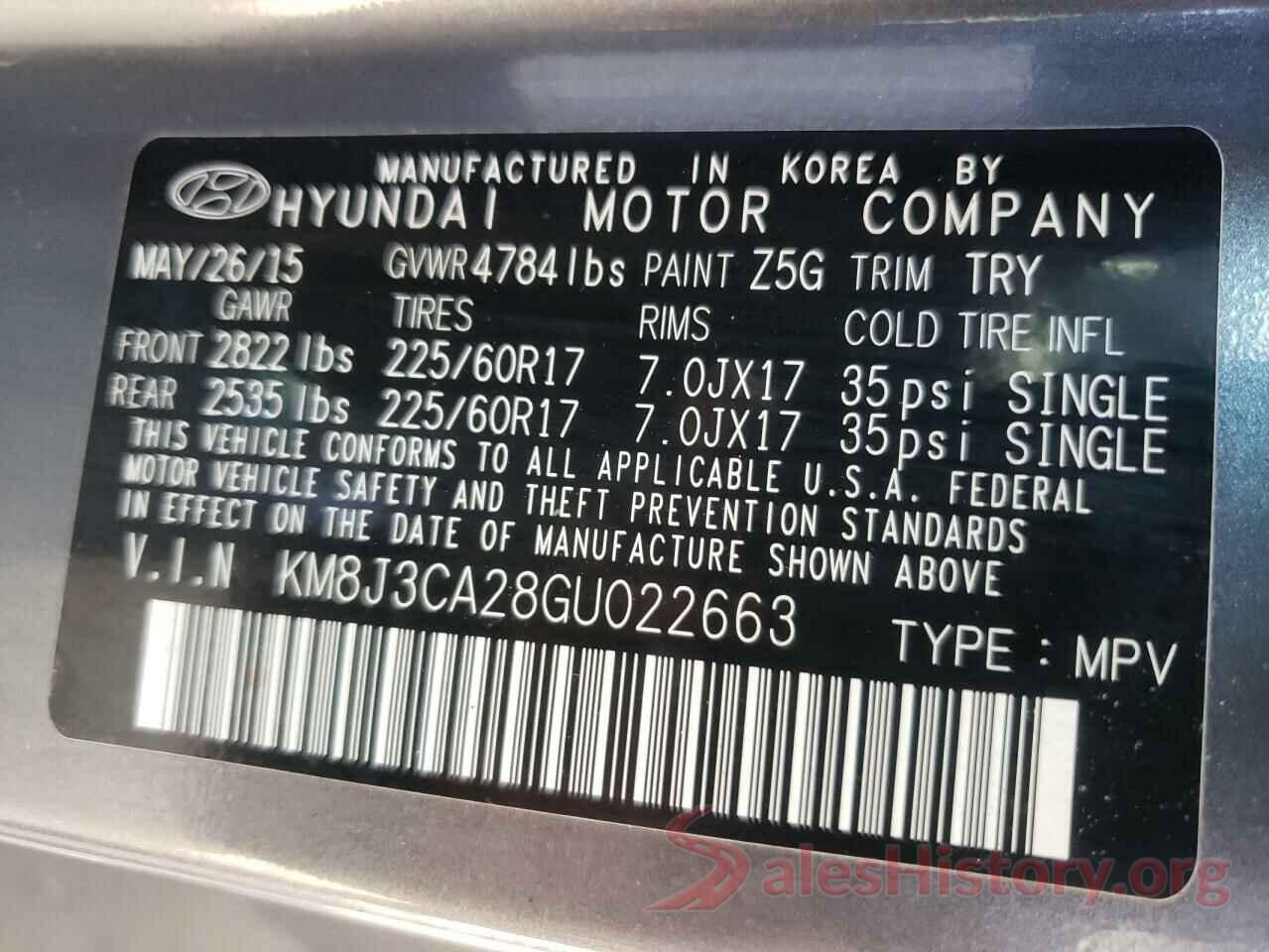 KM8J3CA28GU022663 2016 HYUNDAI TUCSON