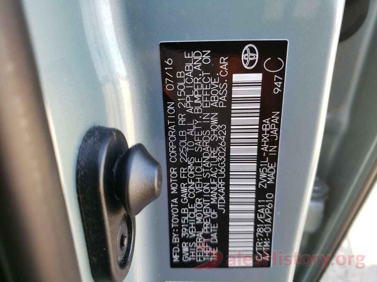 JTDKARFU6G3026423 2016 TOYOTA PRIUS