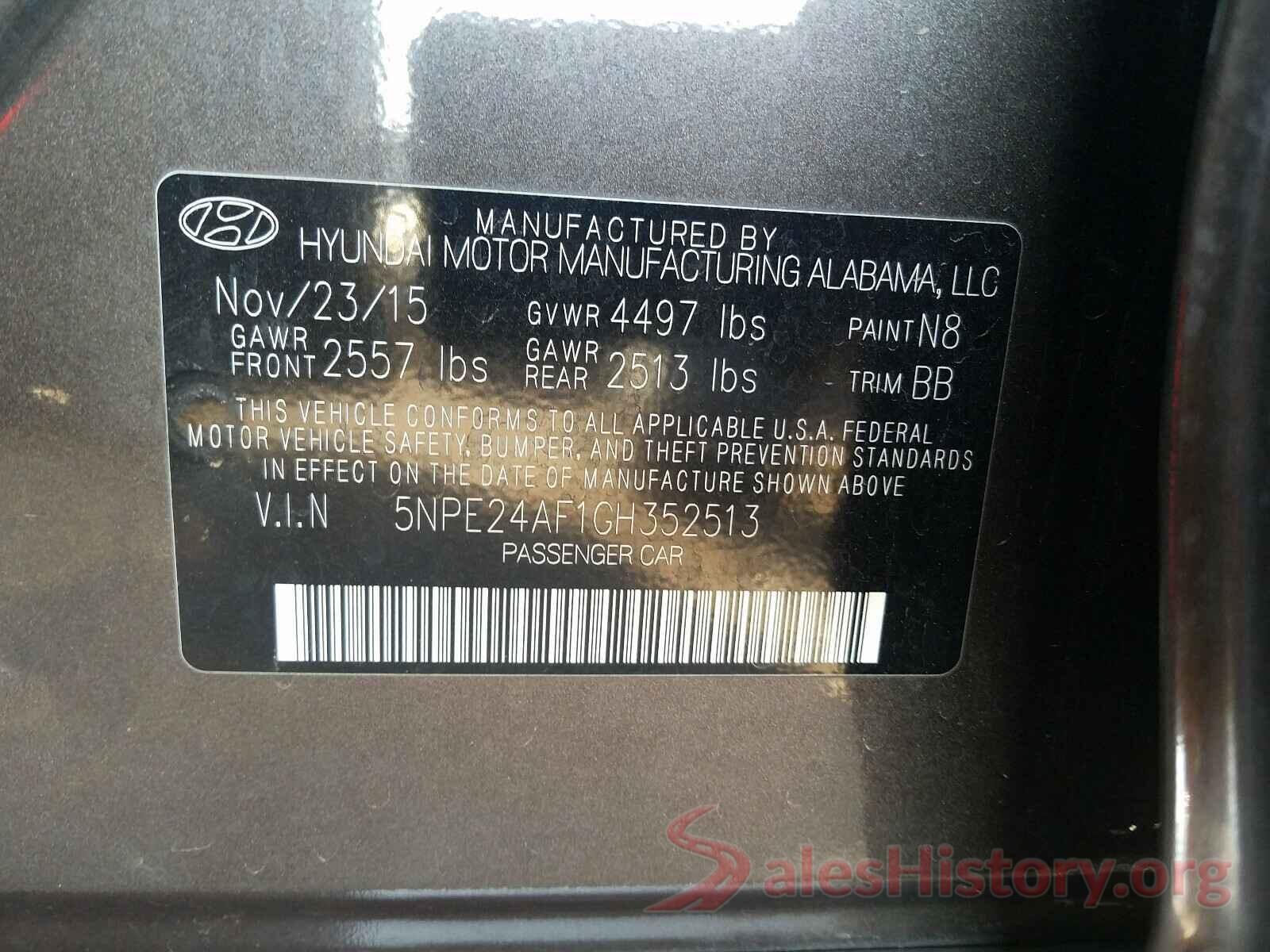 5NPE24AF1GH352513 2016 HYUNDAI SONATA