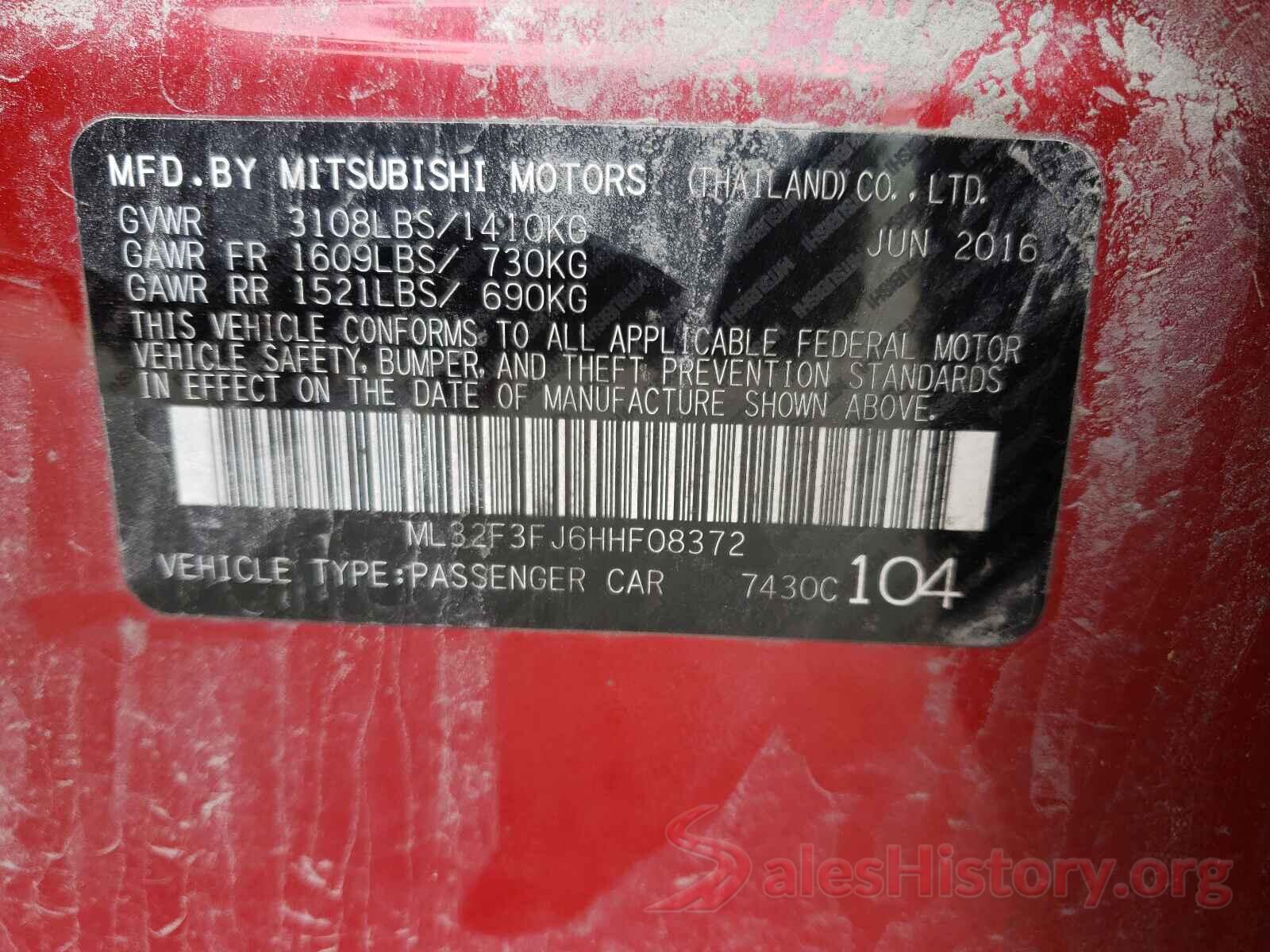 ML32F3FJ6HHF08372 2017 MITSUBISHI MIRAGE