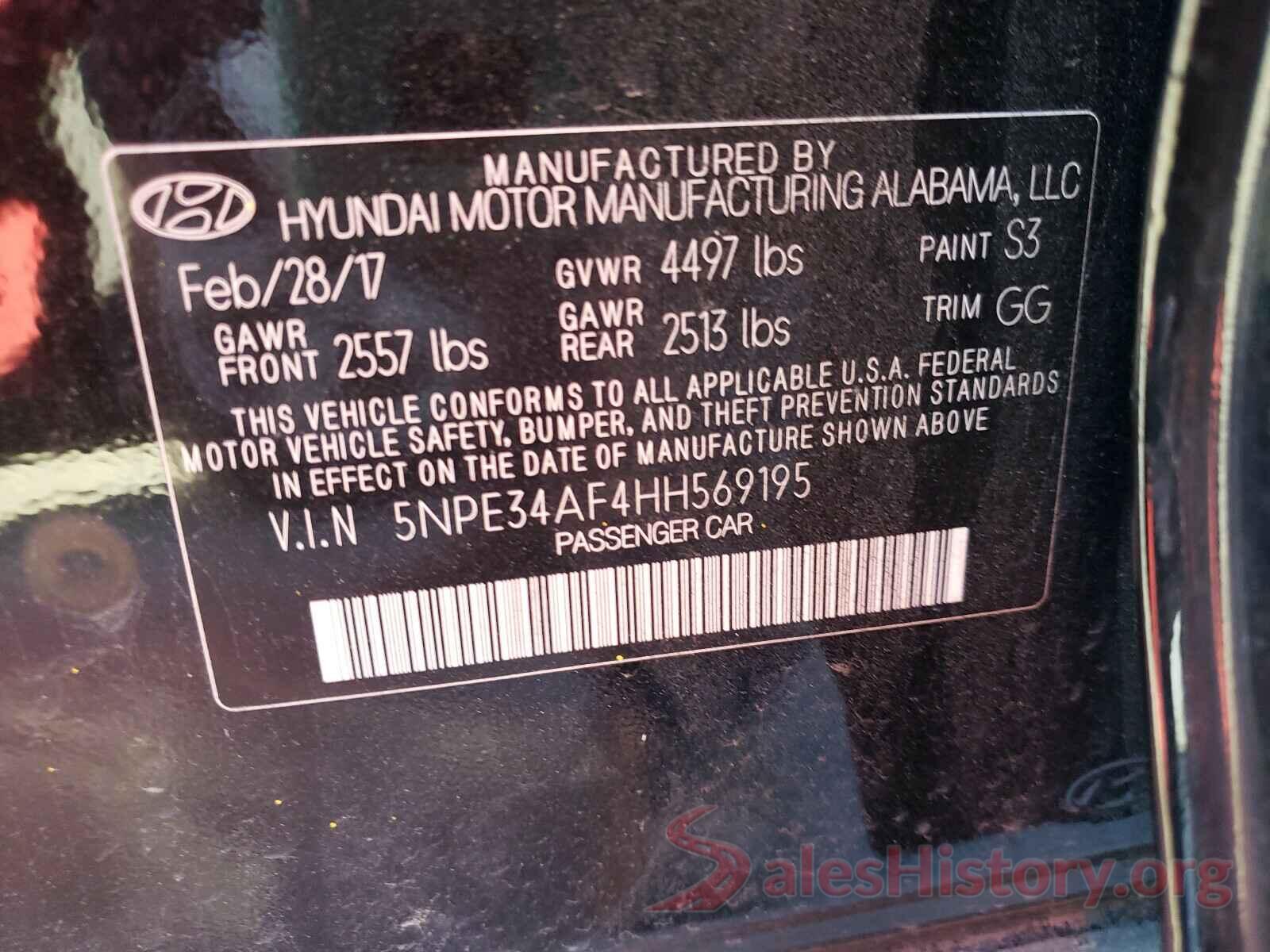 5NPE34AF4HH569195 2017 HYUNDAI SONATA