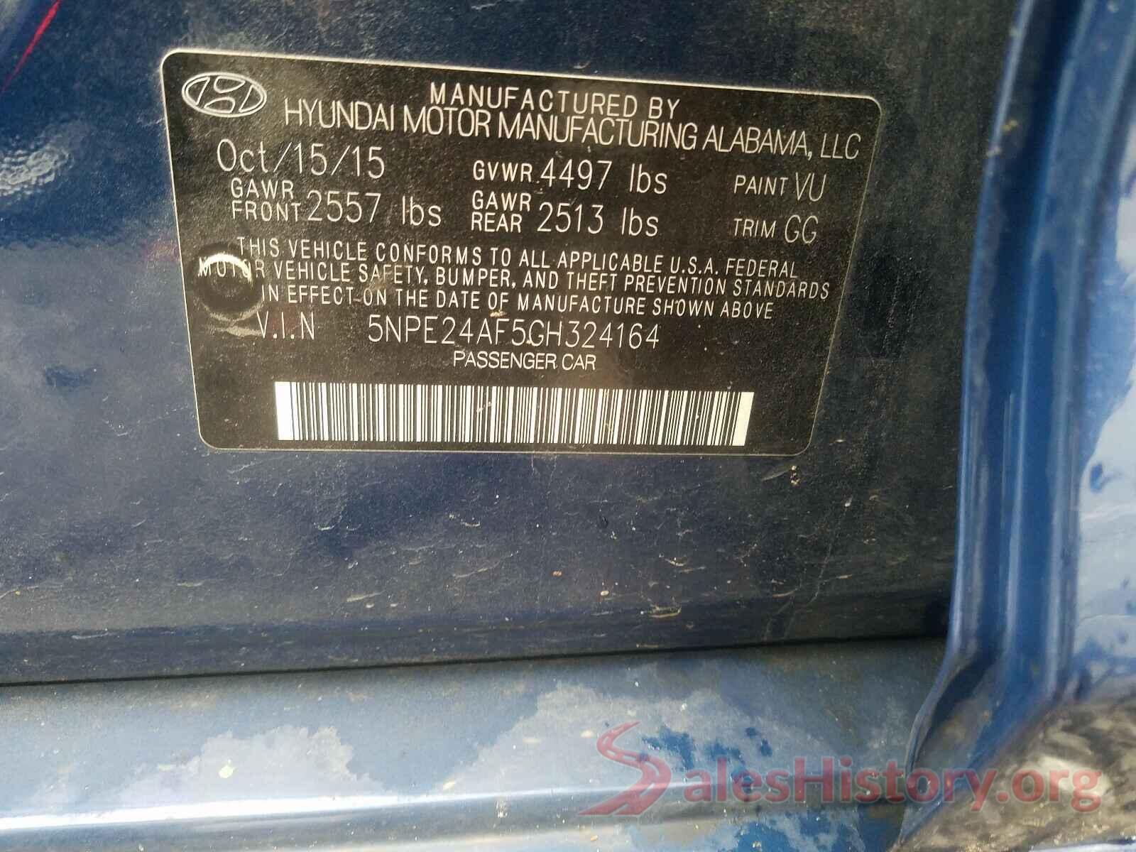 5NPE24AF5GH324164 2016 HYUNDAI SONATA