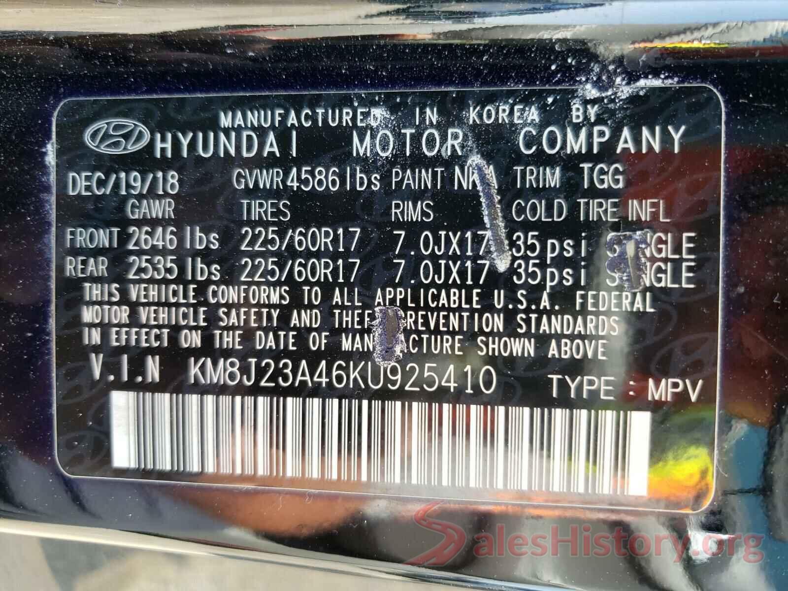 KM8J23A46KU925410 2019 HYUNDAI TUCSON