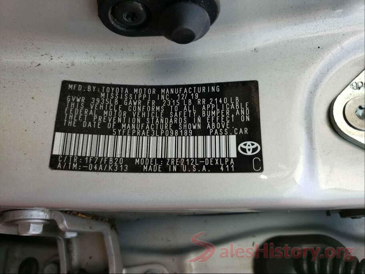 5YFEPRAE3LP098189 2020 TOYOTA COROLLA