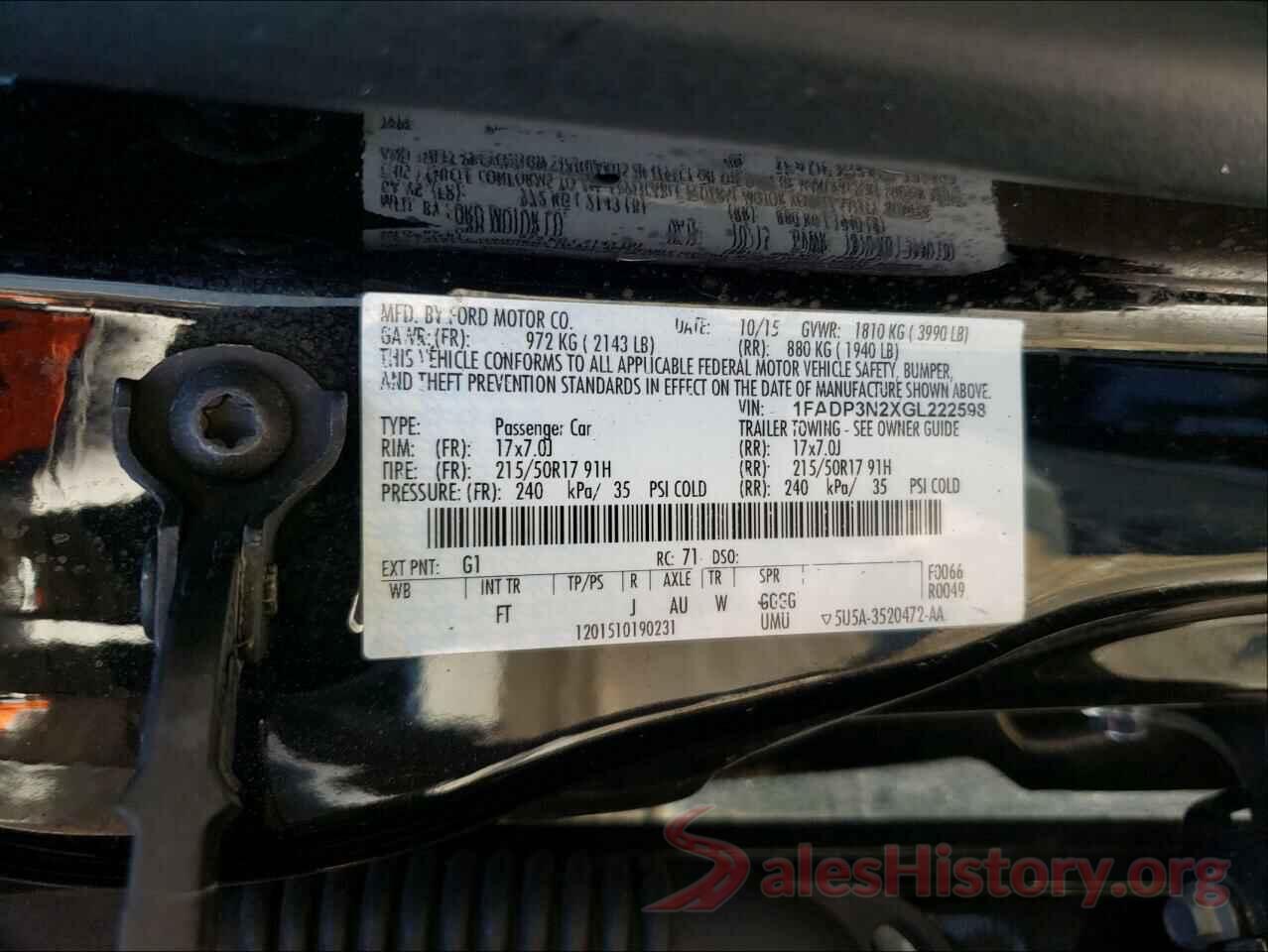 1FADP3N2XGL222598 2016 FORD FOCUS