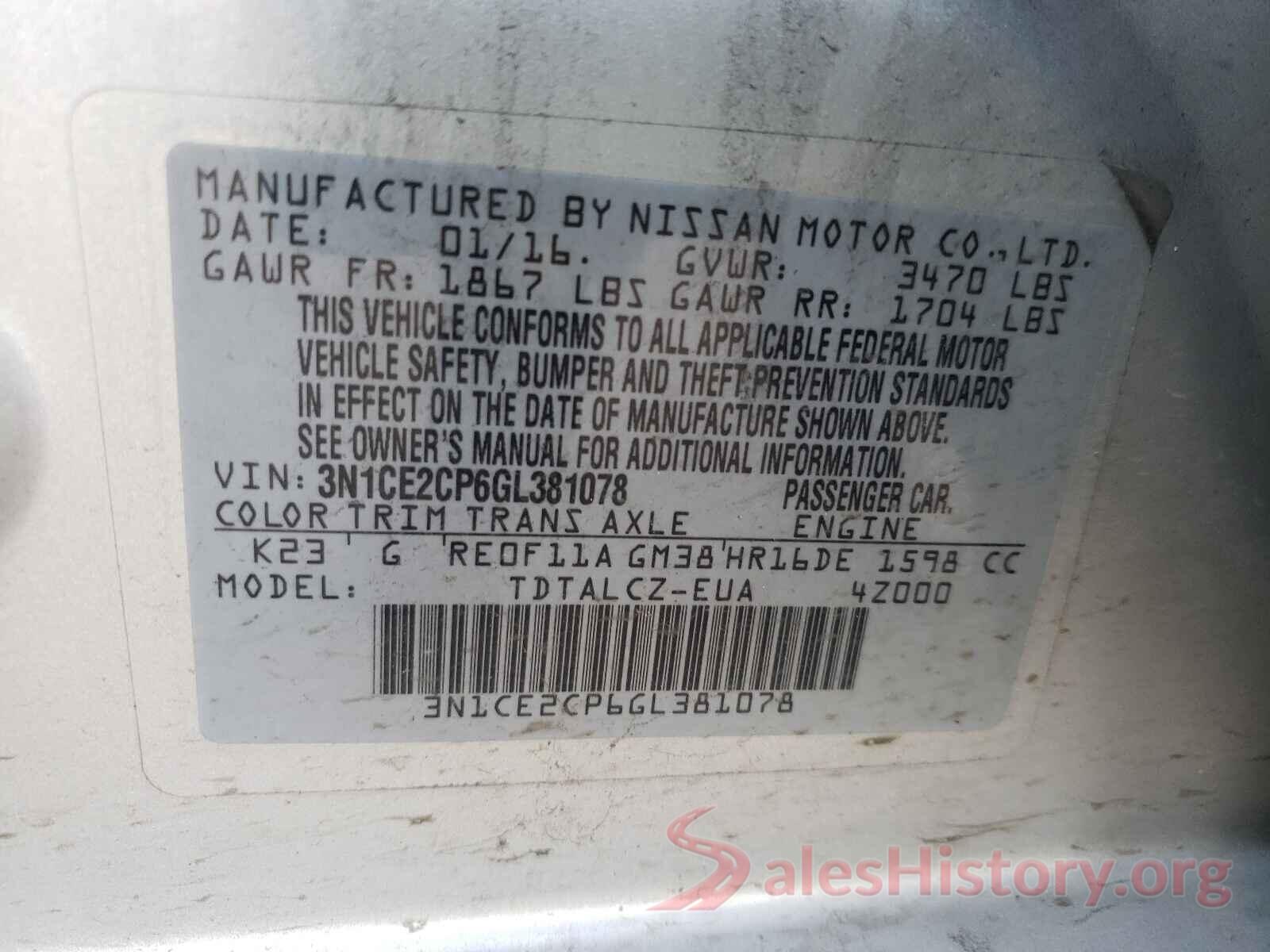 3N1CE2CP6GL381078 2016 NISSAN VERSA