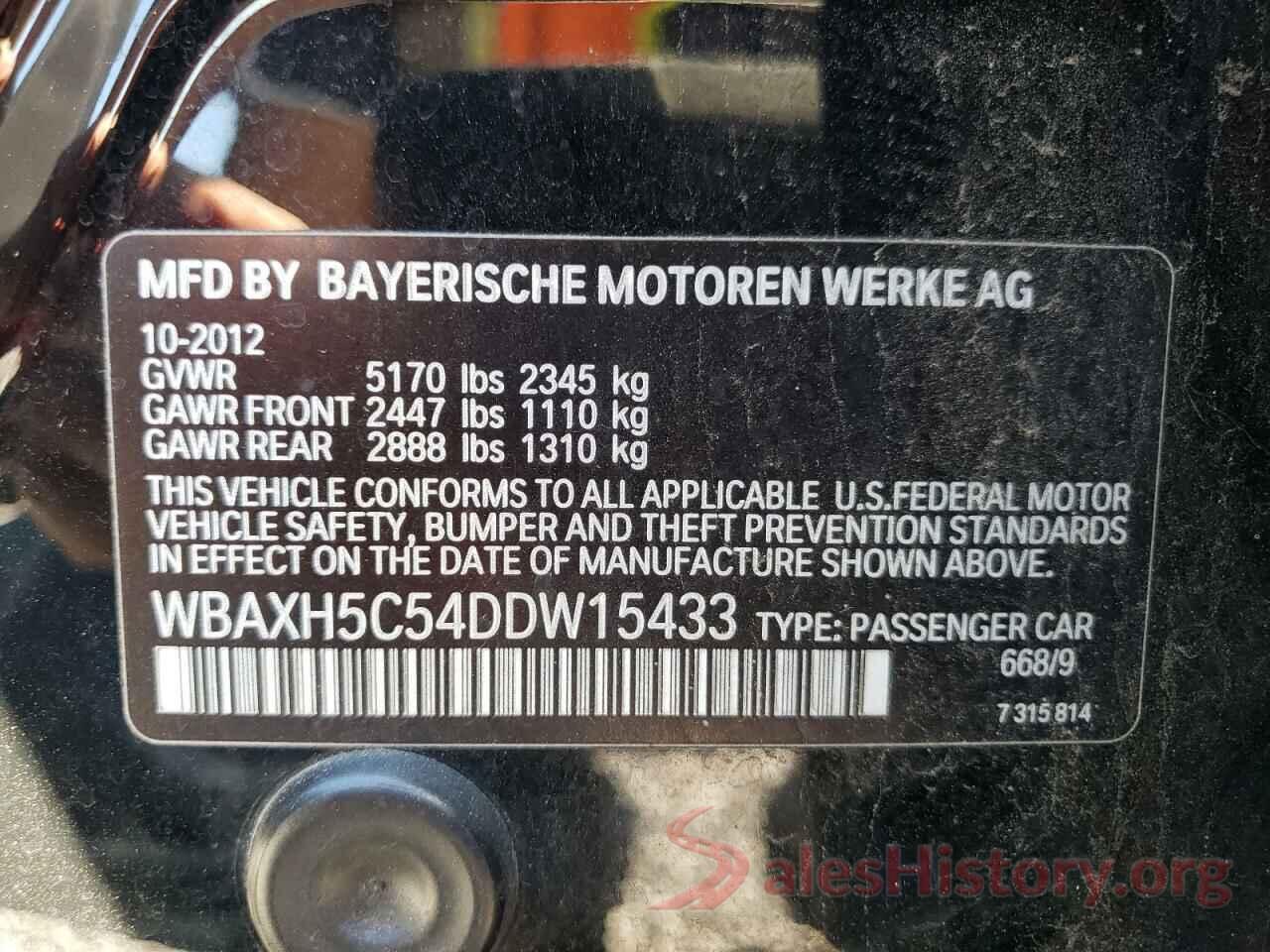 WBAXH5C54DDW15433 2013 BMW 5 SERIES