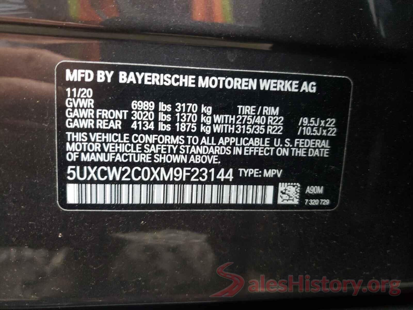 5UXCW2C0XM9F23144 2021 BMW X7