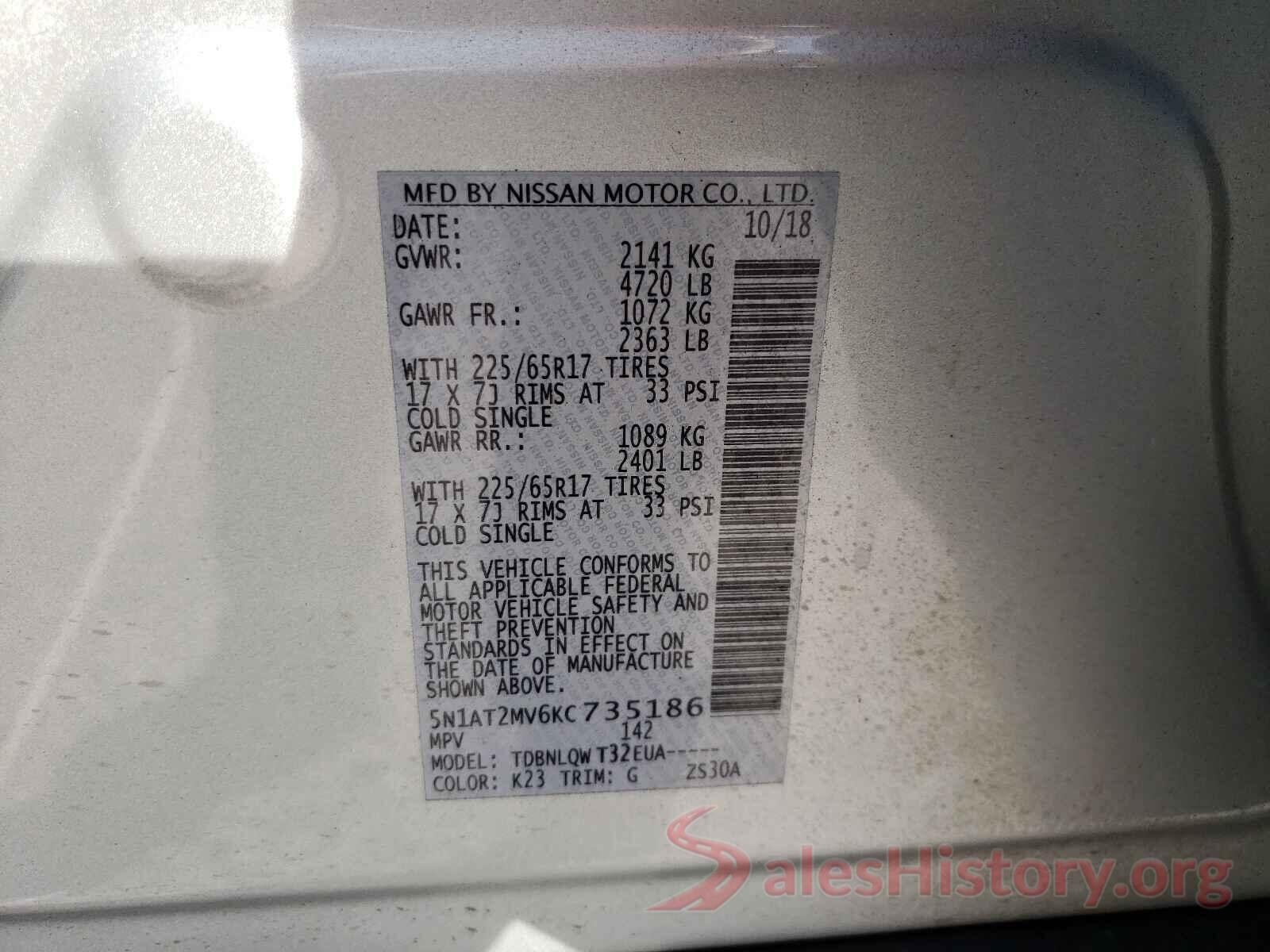 5N1AT2MV6KC735186 2019 NISSAN ROGUE