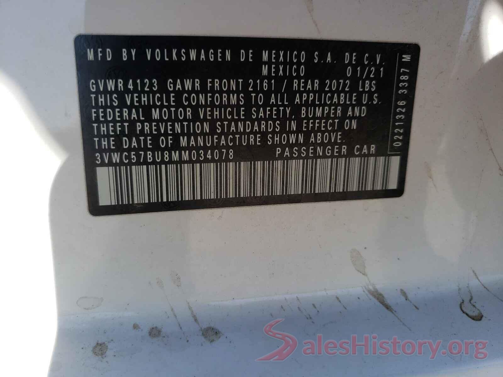 3VWC57BU8MM034078 2021 VOLKSWAGEN JETTA