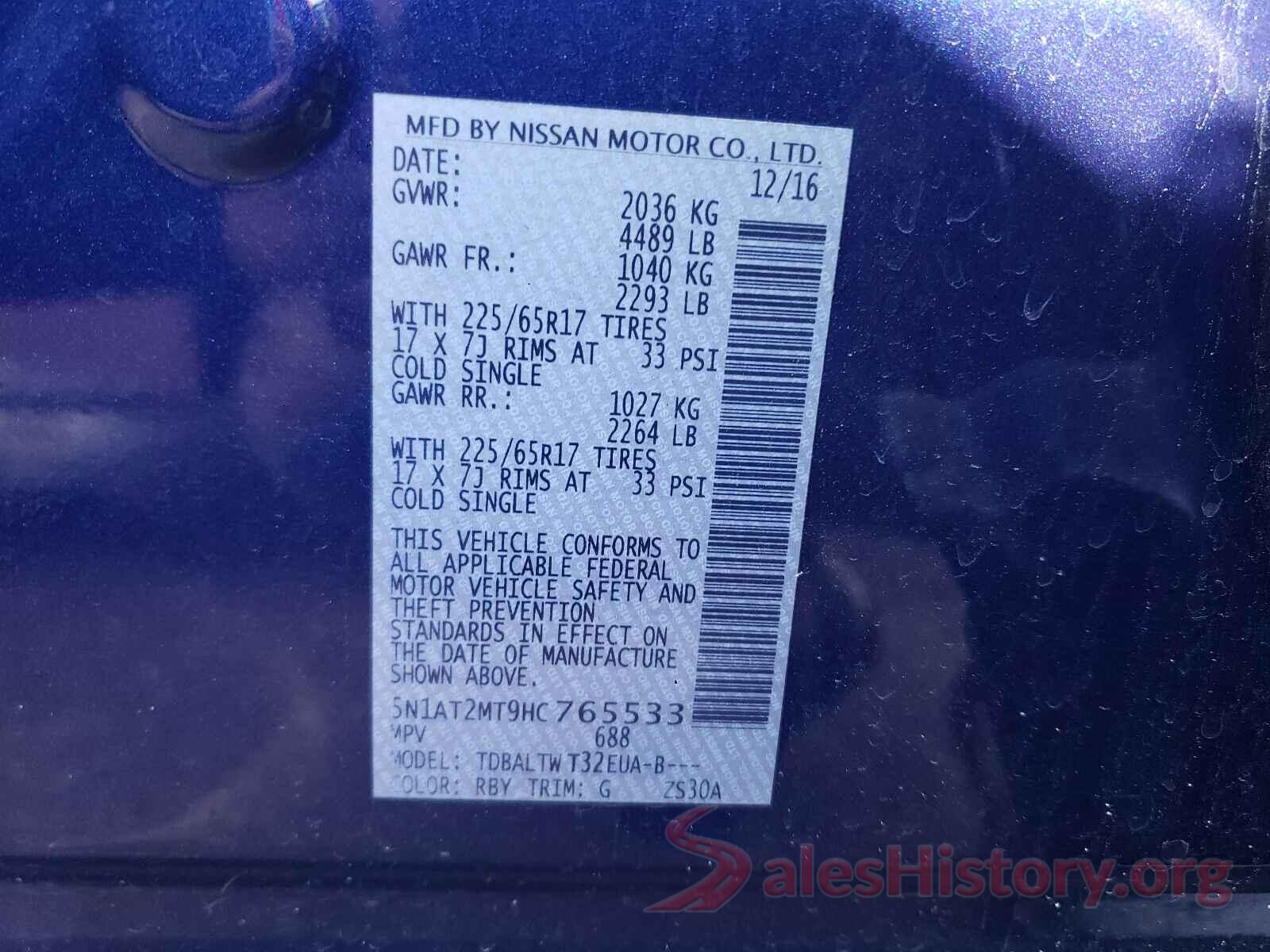 5N1AT2MT9HC765533 2017 NISSAN ROGUE