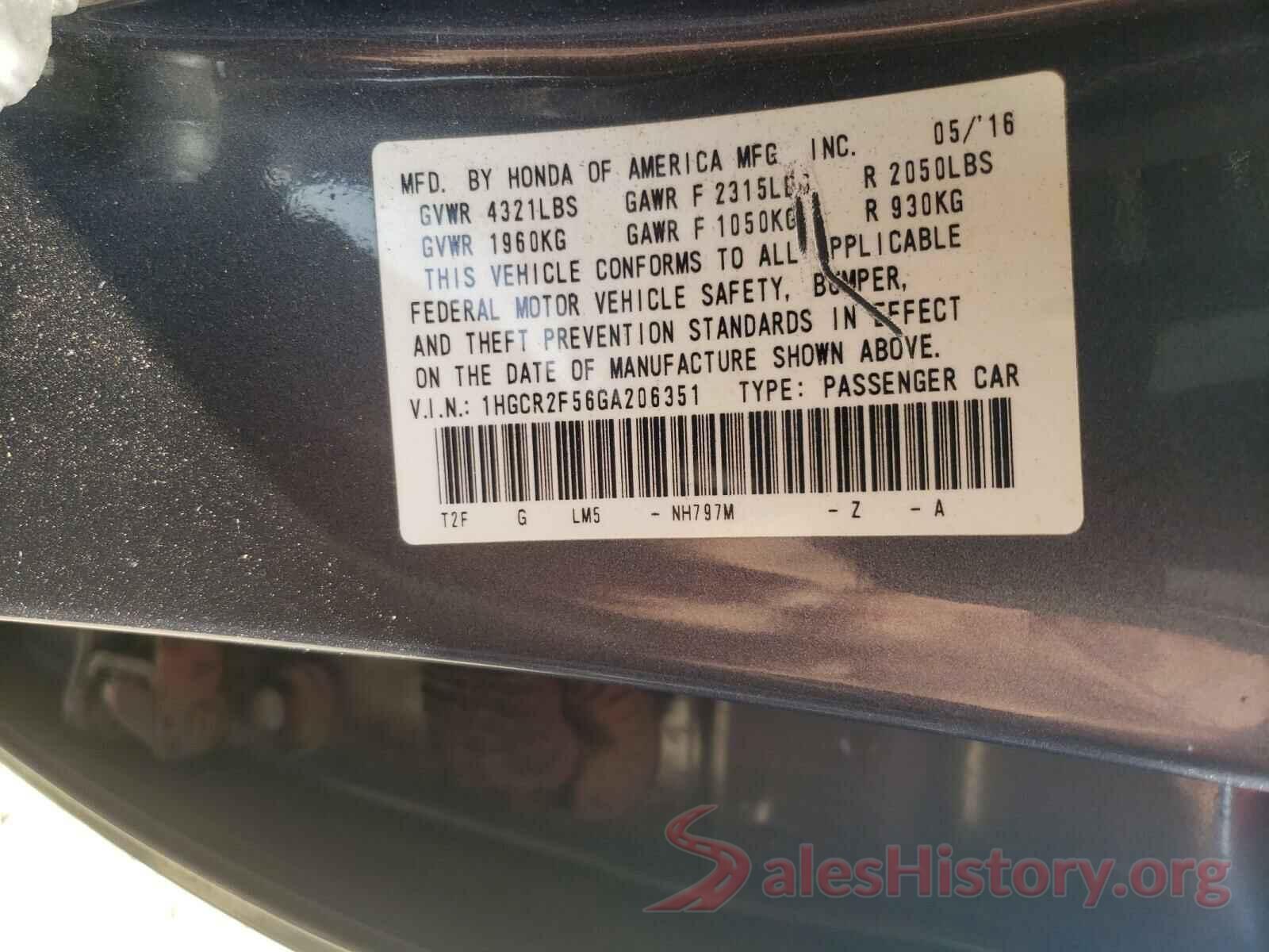 1HGCR2F56GA206351 2016 HONDA ACCORD