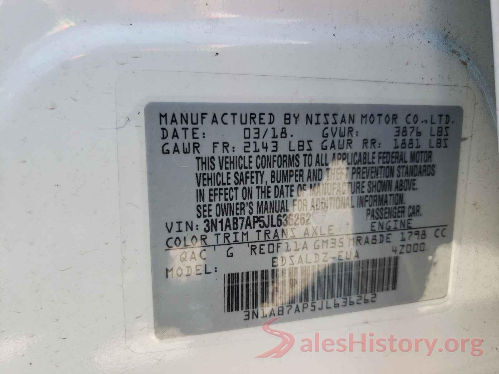 3N1AB7AP5JL636262 2018 NISSAN SENTRA