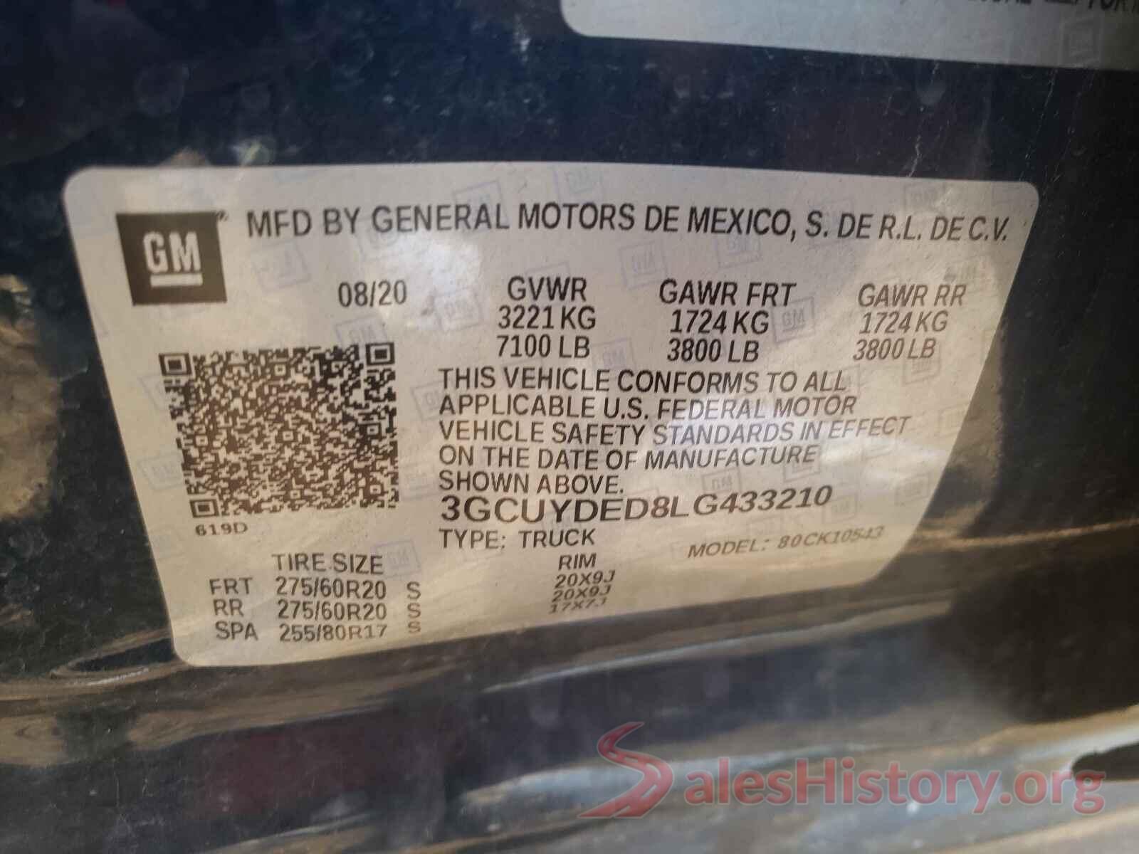 3GCUYDED8LG433210 2020 CHEVROLET SILVERADO