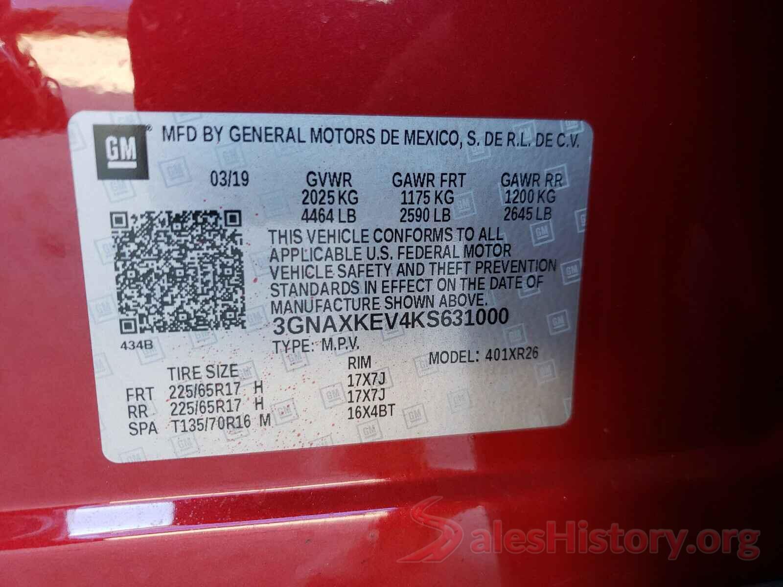 3GNAXKEV4KS631000 2019 CHEVROLET EQUINOX