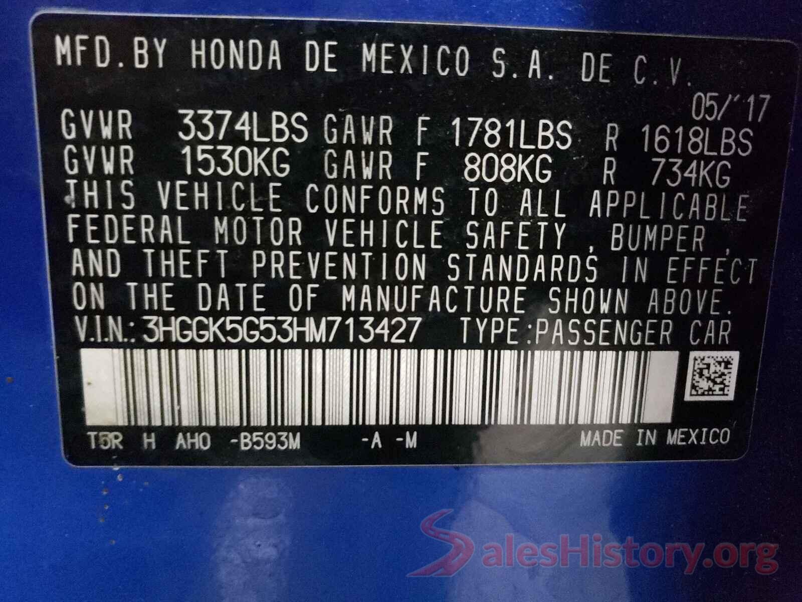 3HGGK5G53HM713427 2017 HONDA FIT