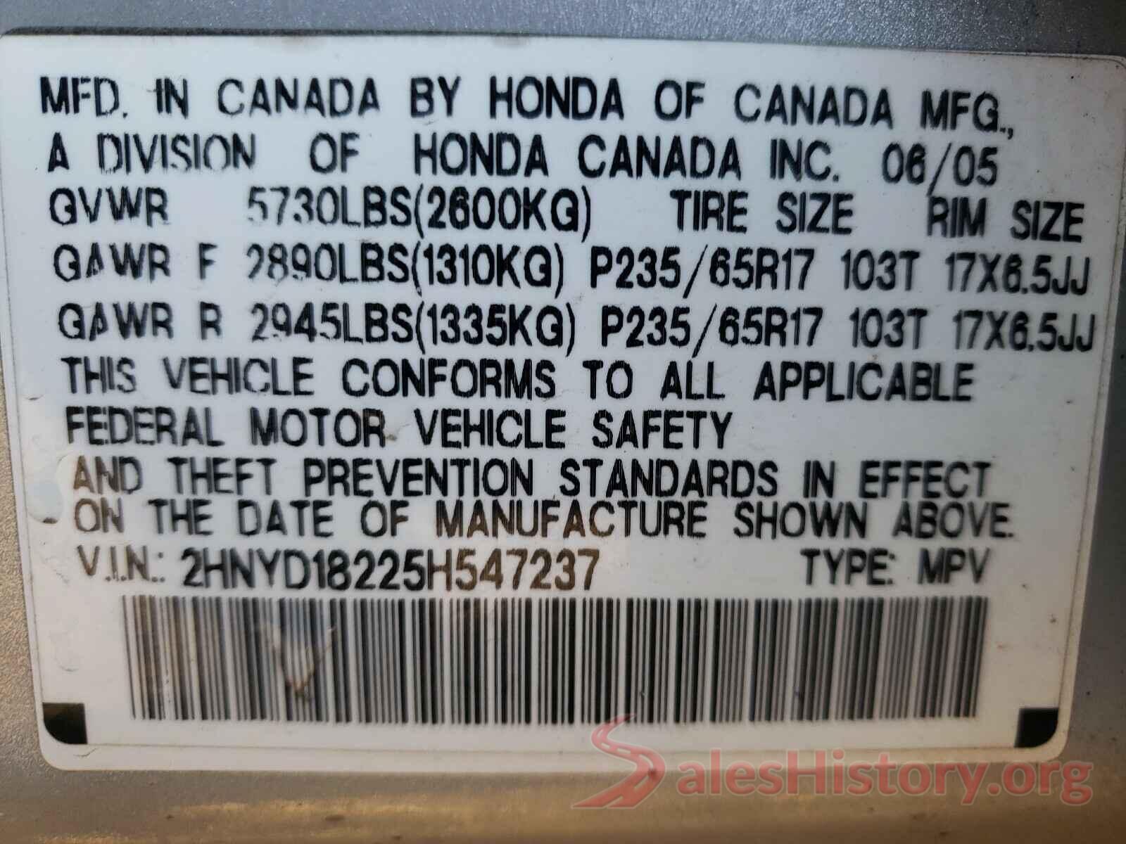 2HNYD18225H547237 2005 ACURA MDX