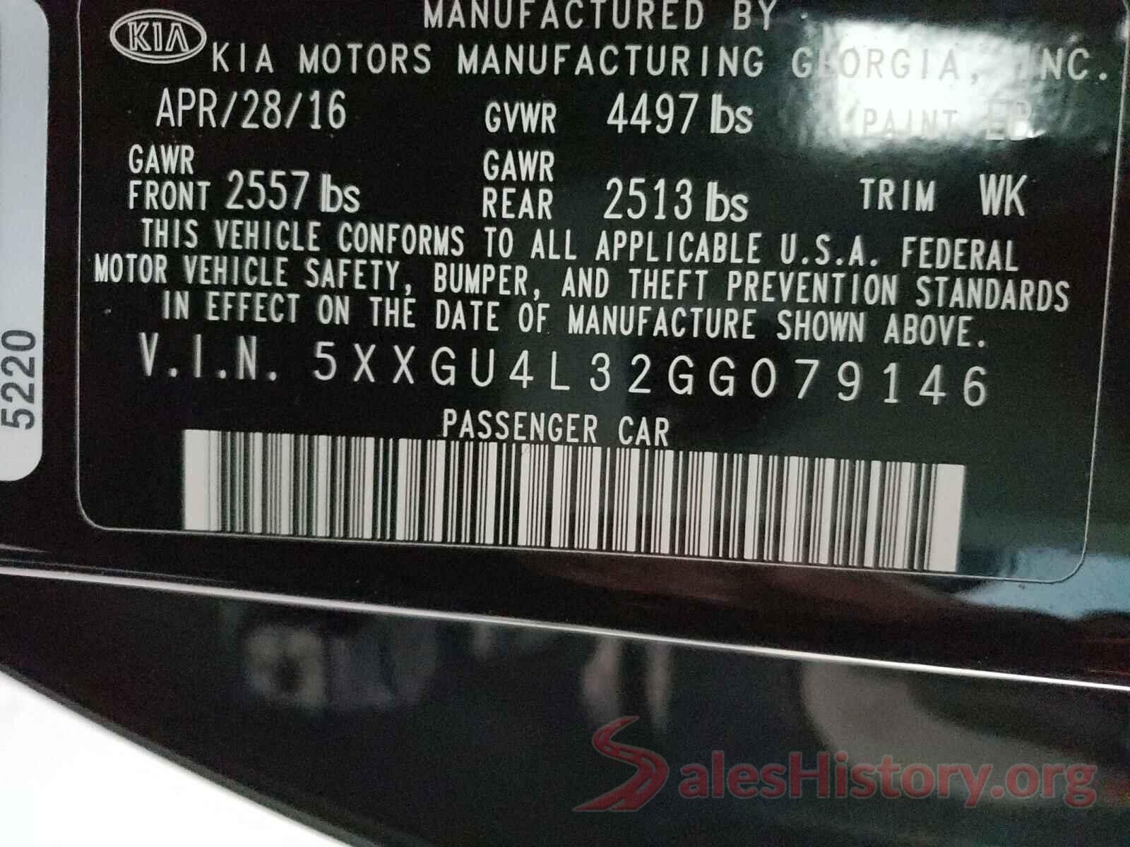 5XXGU4L32GG079146 2016 KIA OPTIMA