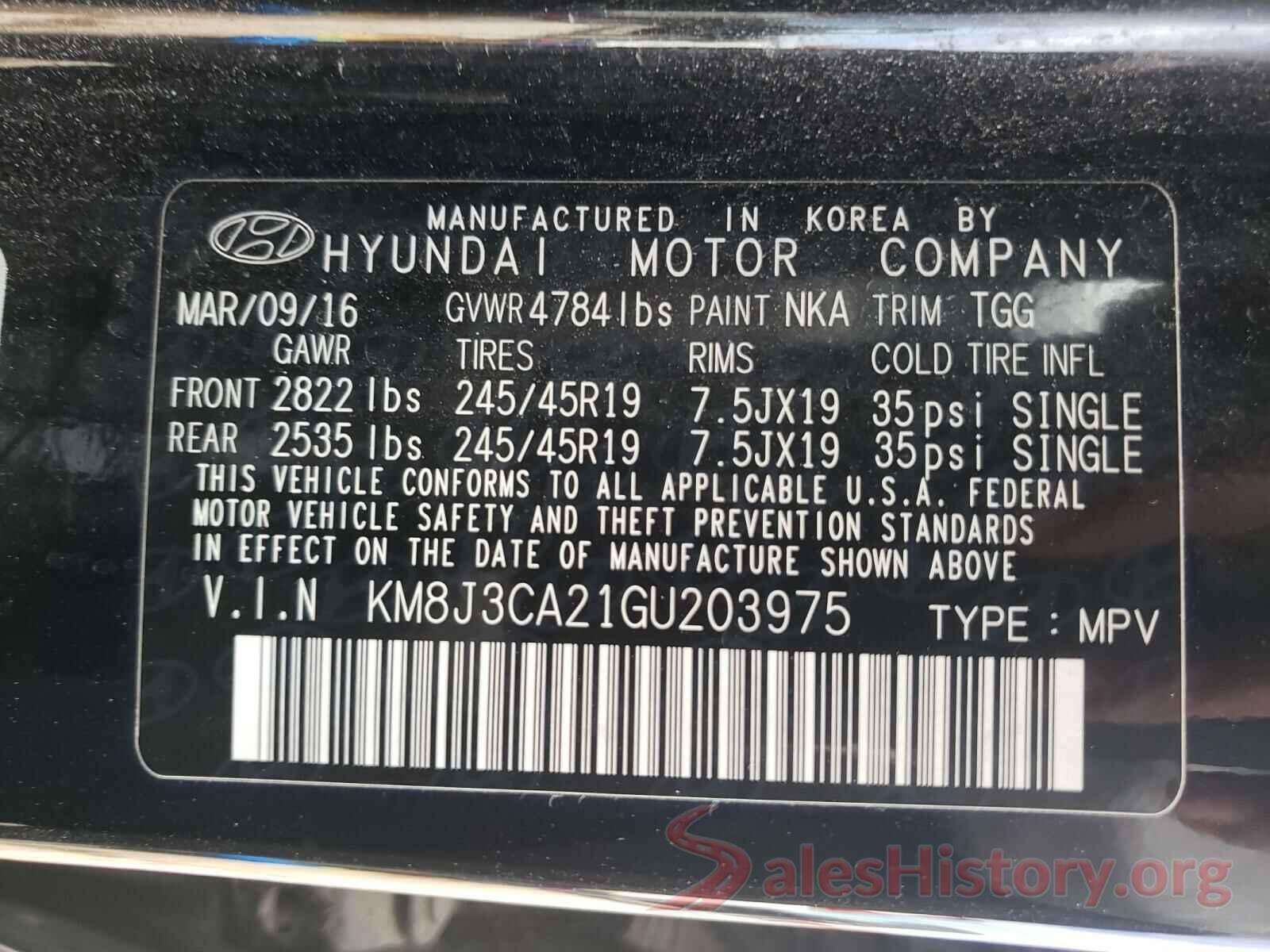 KM8J3CA21GU203975 2016 HYUNDAI TUCSON