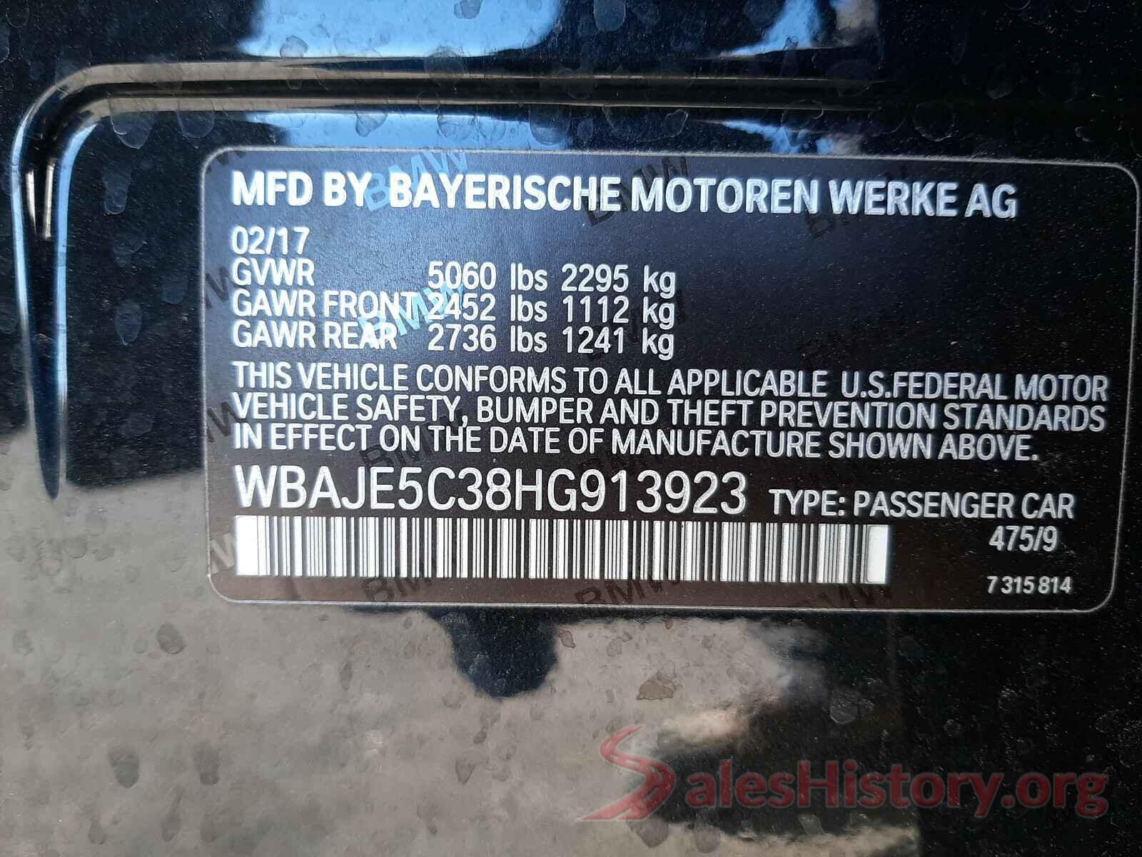 WBAJE5C38HG913923 2017 BMW 5 SERIES